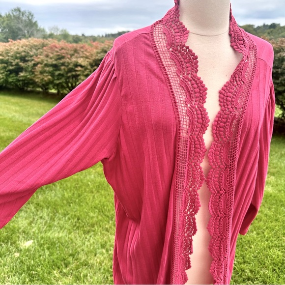 ROAMAN's Plus Size Crochet Trim Cardigan - Picture 8 of 16